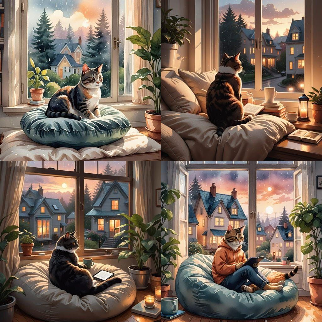 Cozy Cat Corner: Coffee, Kindle, and Rainy Days