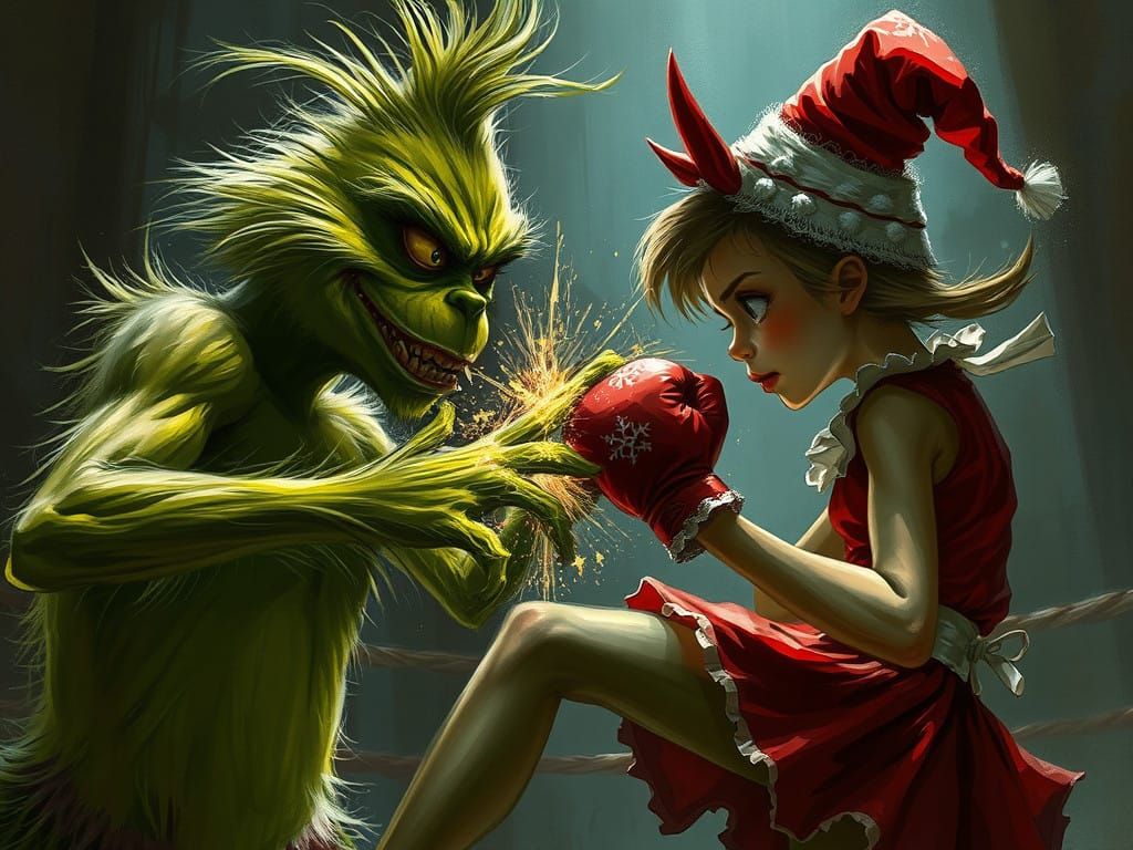 Cyberpunk-Inspired Grinch and Cindy Lou Who in Epic Kickboxi...