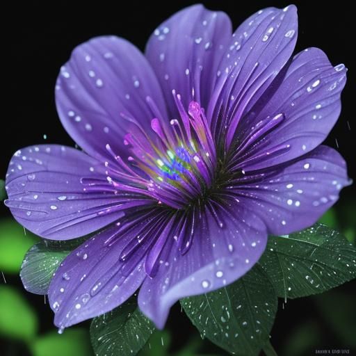 Vibrant Purple Bioluminescent Flowers in a Lush Forest