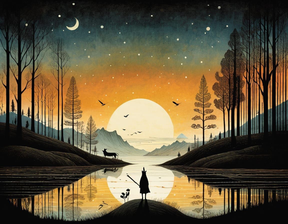 Golden Sunset Landscape in Rich, Textured Style