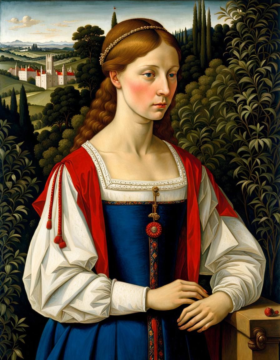 Renaissance Portrait of a Girl in Brocade Dress