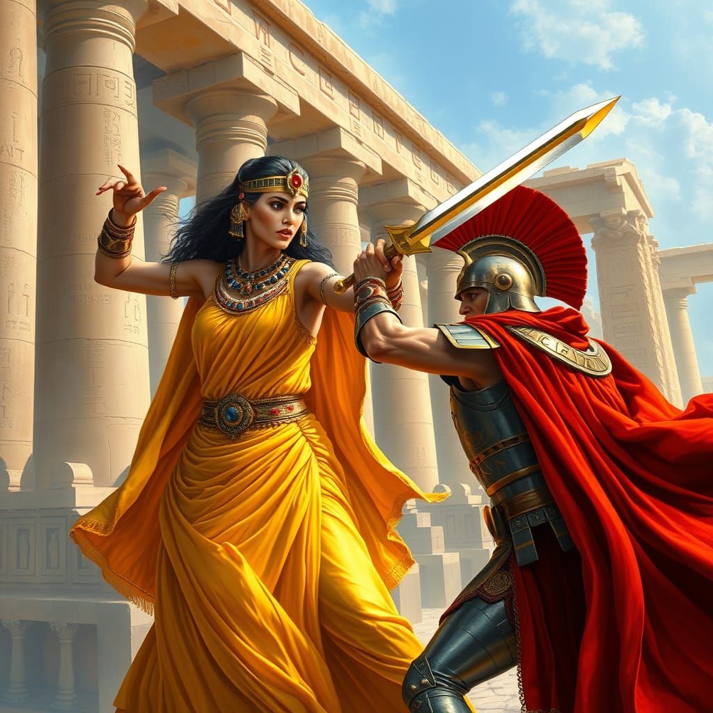 Egyptian Queen Engages Roman Soldier in Sword Fight within K...