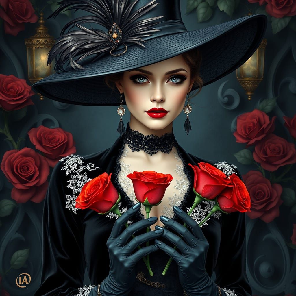 Elegant Woman in Mystical Botanical Garden