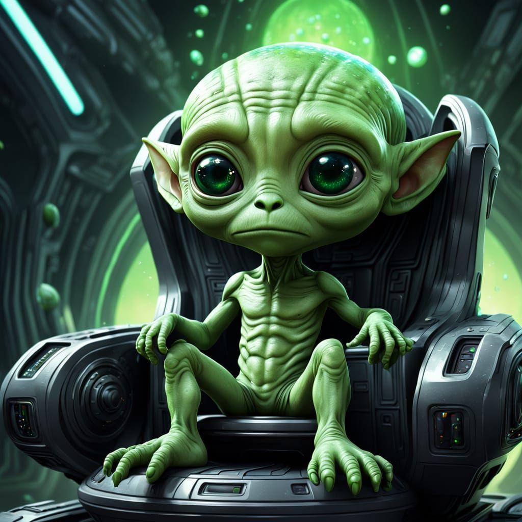 Hyperrealistic Alien on Throne in Spaceship