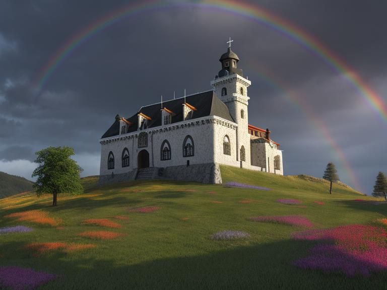 Frozen Fortress in Alpine Meadows: 3D Digital Art