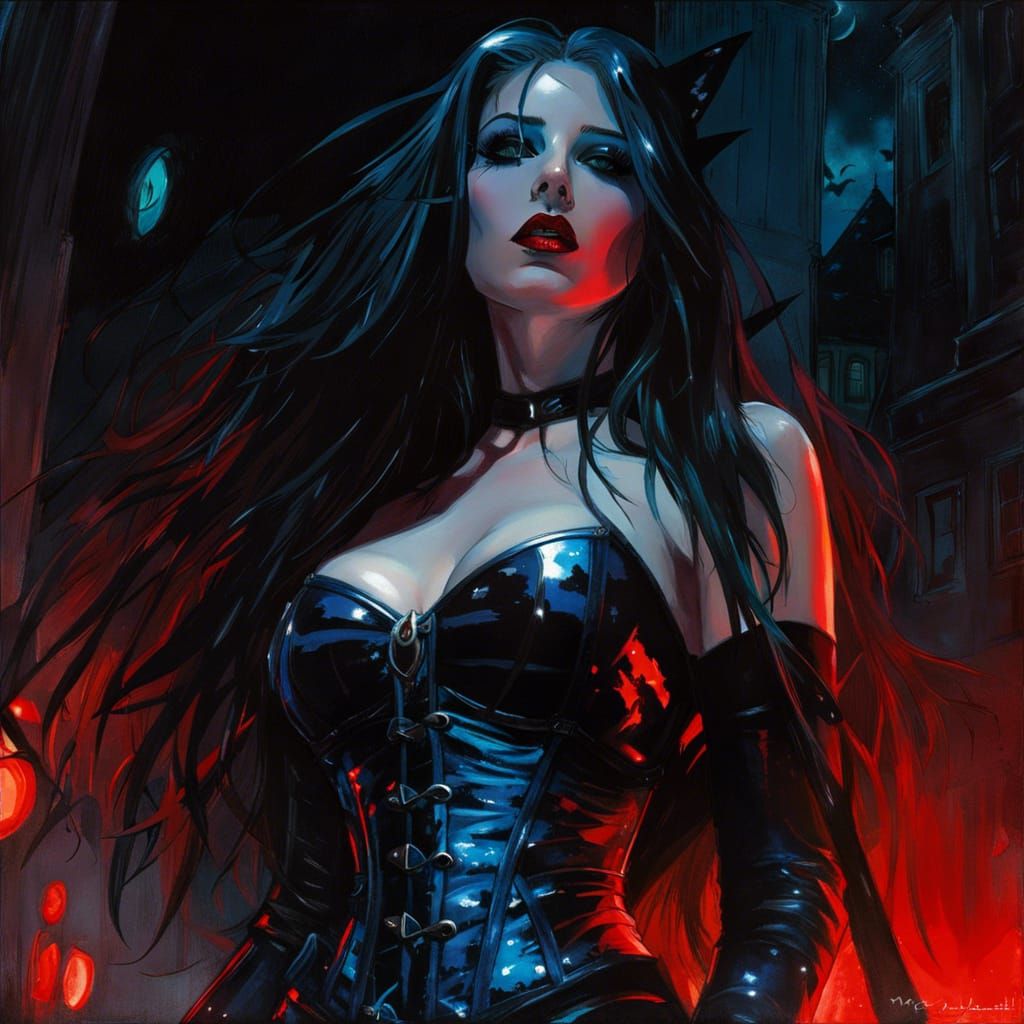 Gothic Vampire Pin-Up in Bioluminescent Stockholm