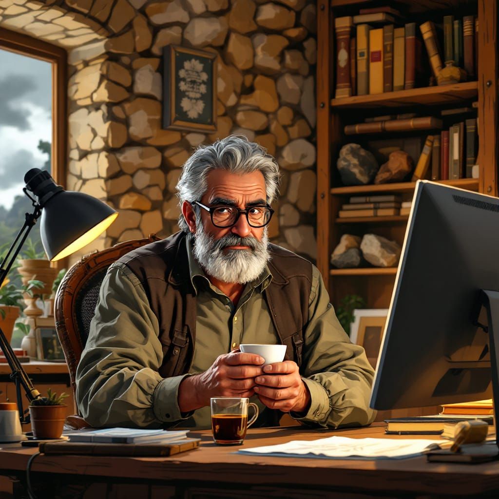 Italian Geologist's Cozy Office, Manga Style