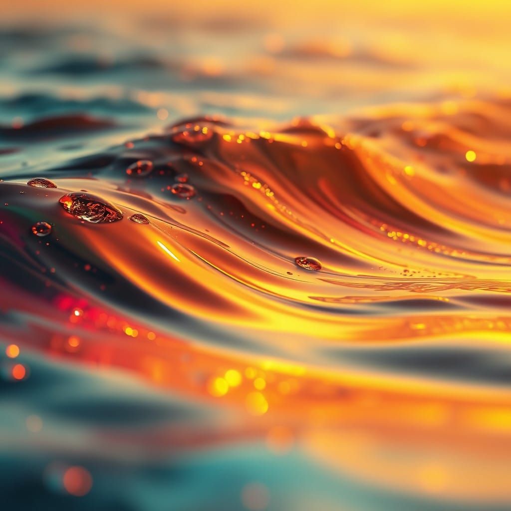 Ocean Waves in Vibrant Iridescent Colors with Golden Light