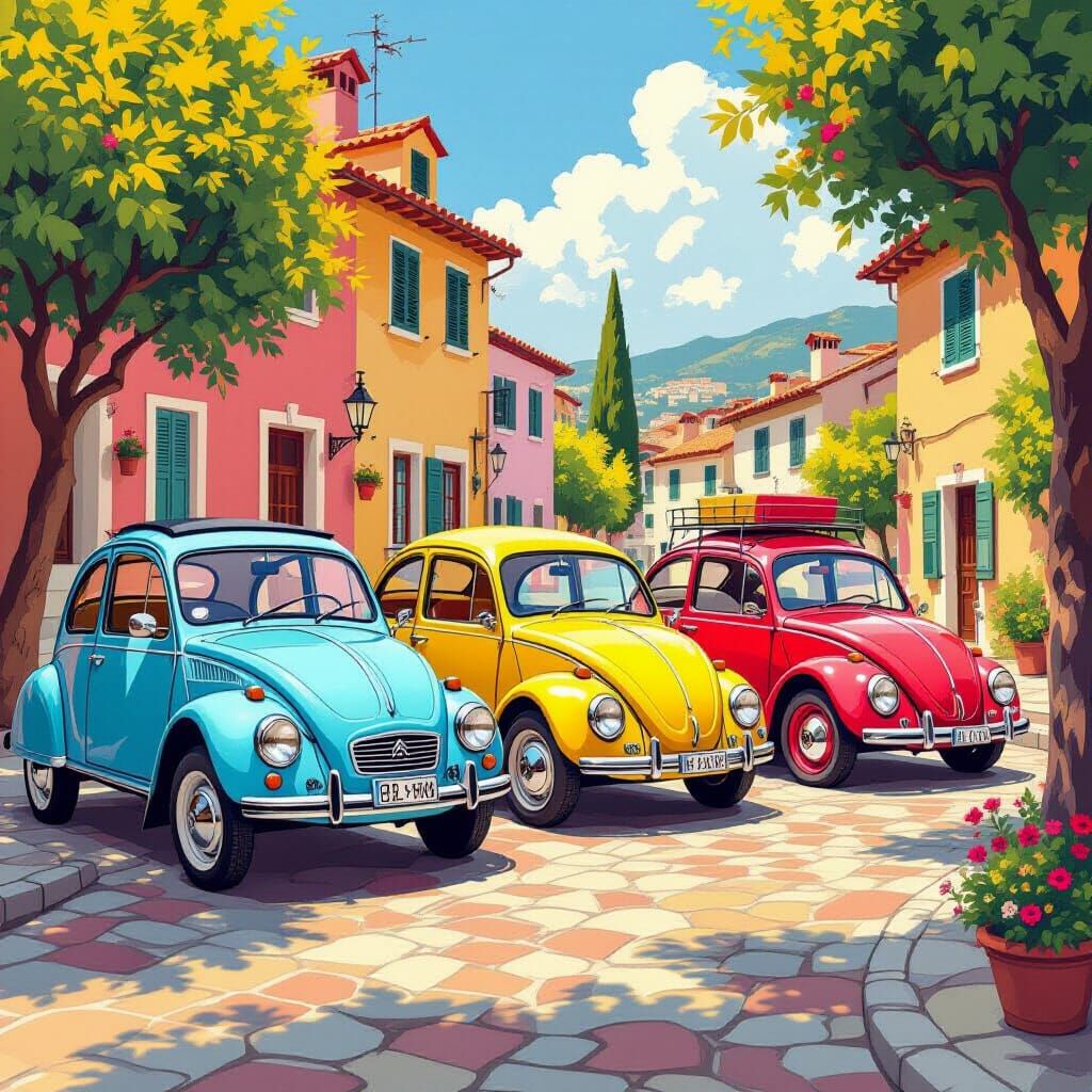 1970s European Cars in Playful Retro Style