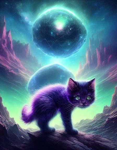 Futuristic Kittens Explore a Vibrant Spaceship Nebula