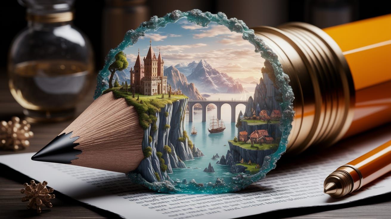 Fantasy Castle Landscape Inside a Pencil