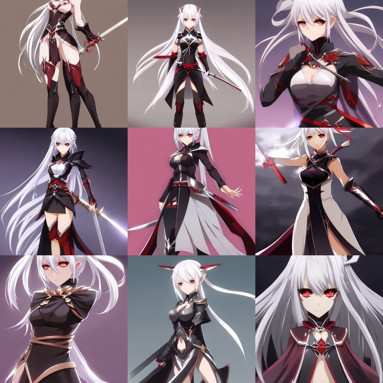 Dark Elf Woman with White Hair in Anime Style