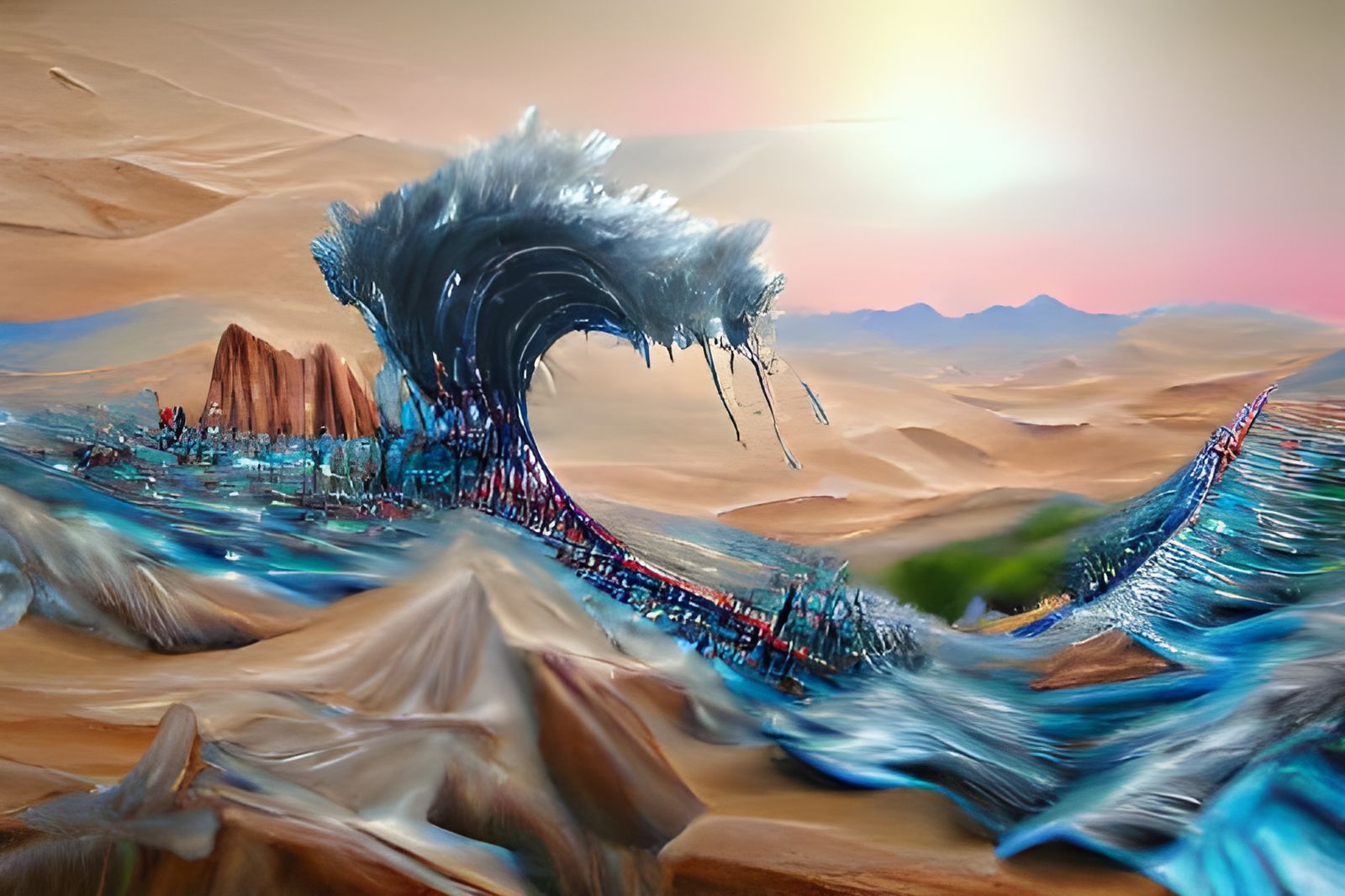 Tidal Wave in Desert: Oil on Canvas