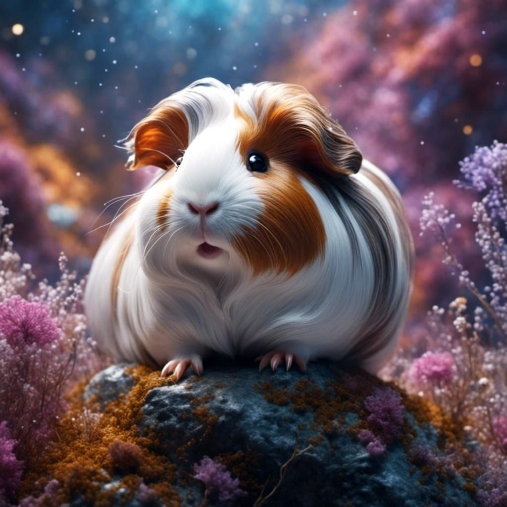 Sparkling Guinea Pig on Nebula, Detailed Matte Painting