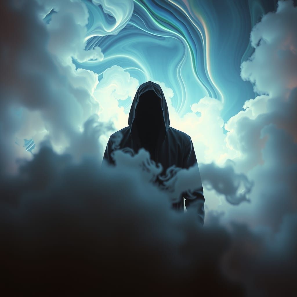 Shadowy Figure in Psychedelic Vortex of Light