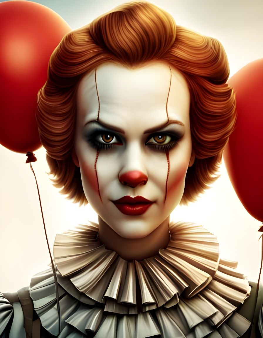 Flirtatious Female Pennywise in Storybook Style