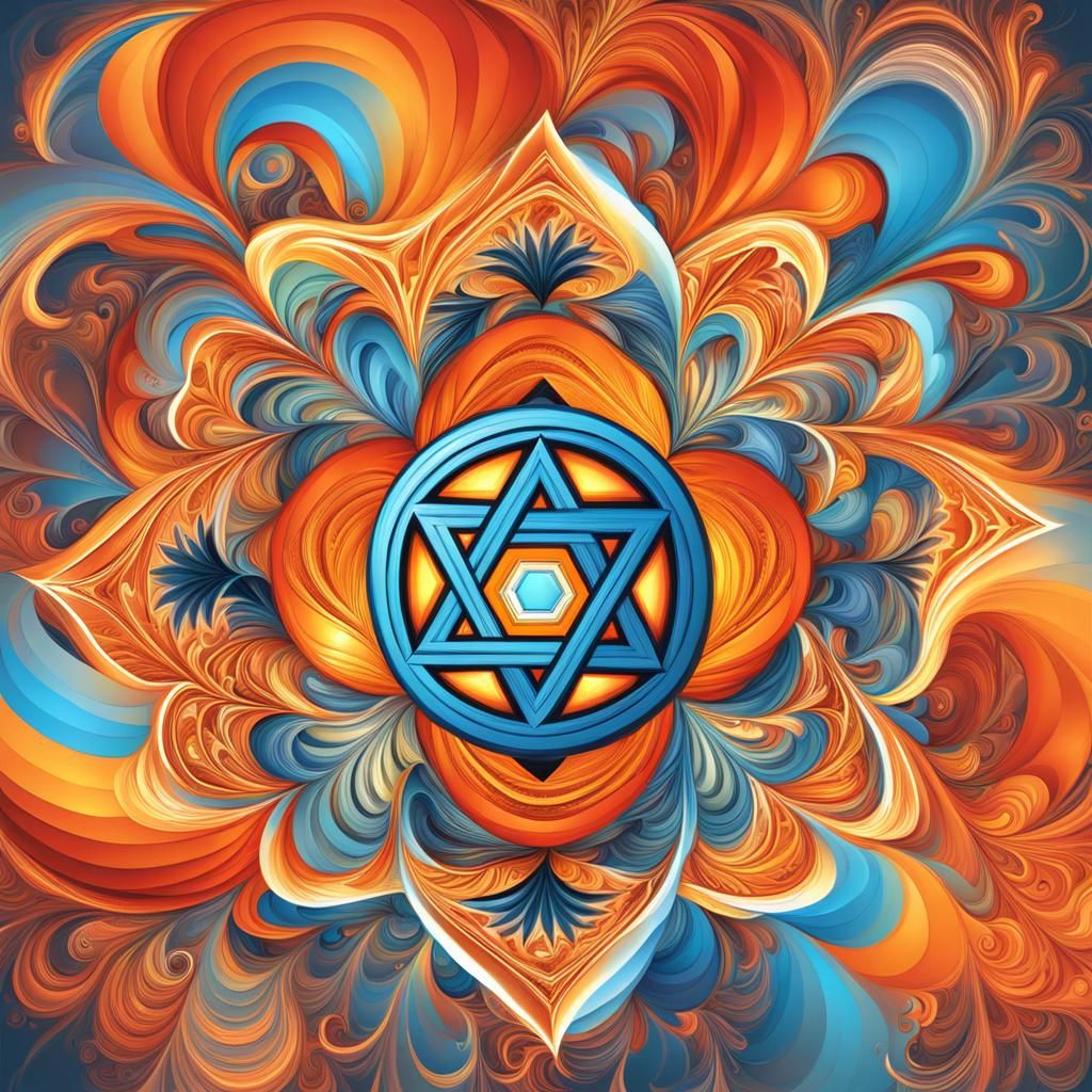 Star of David on Fire in Abstract Fractal Style