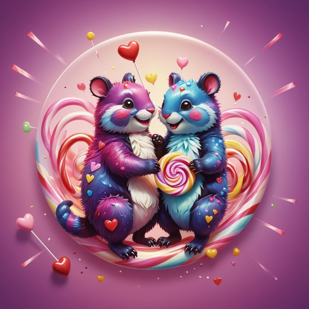 Happy Critters in Love: Candy Art Illustration