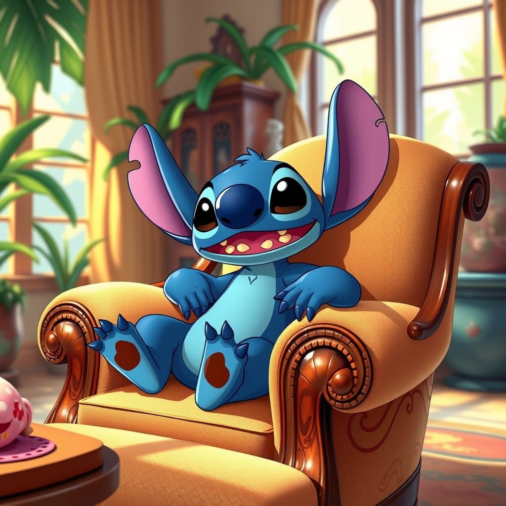 Stitch in Whimsical Tropical Sci-Fi Oasis
