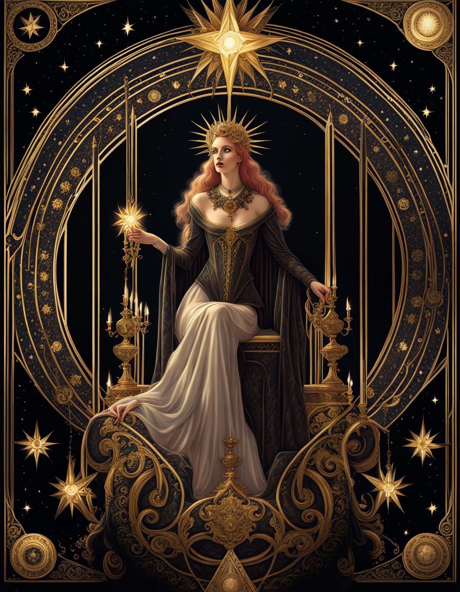 Ethereal Star Tarot Card in Gothic Art Style