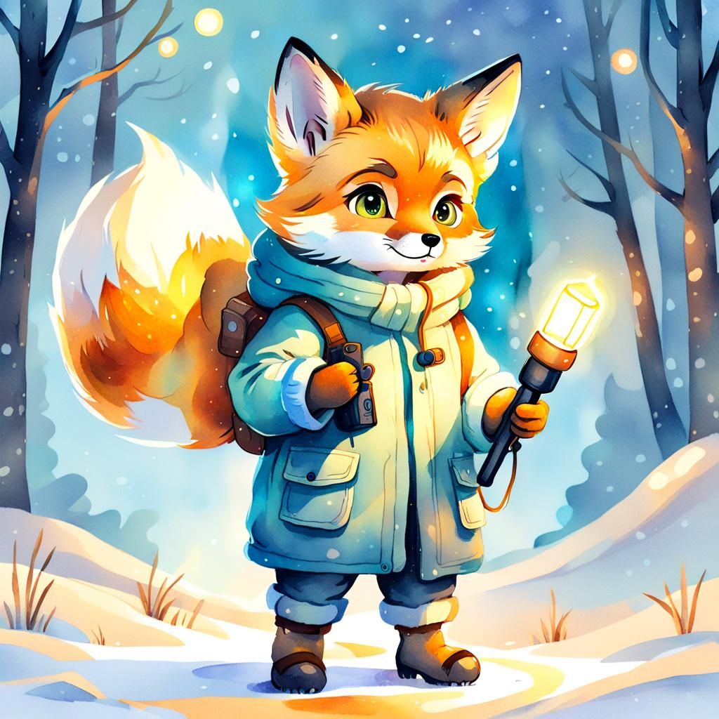 Whimsical Fox Cub in Warm Wonderland