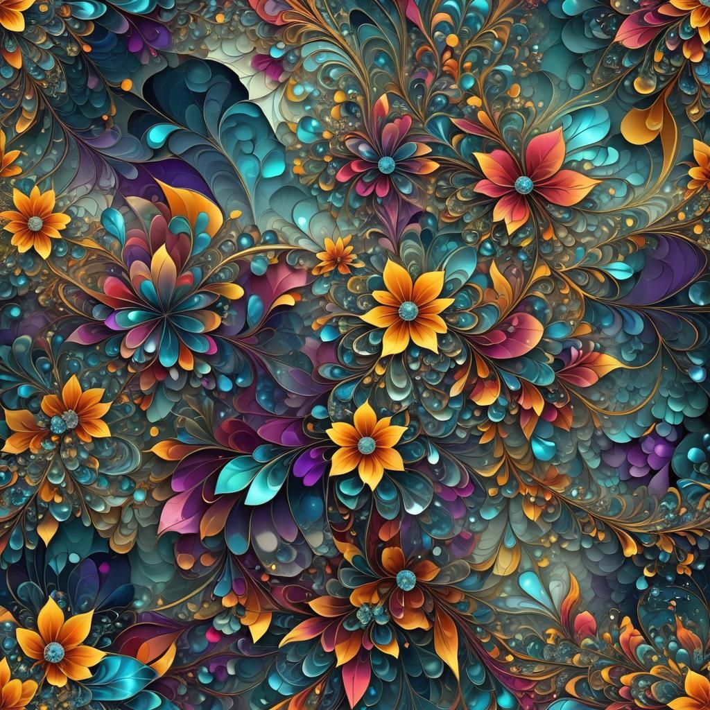 Crystalline Flowers in Abstract Surreal Arrangement