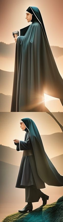 Beautiful Nun Portrait in Tim Burton Style