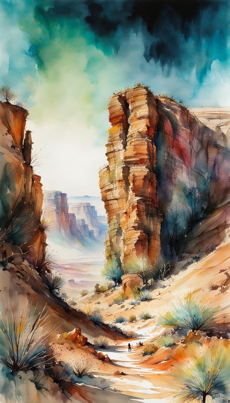 Watercolor Desert Canyon Masterpiece