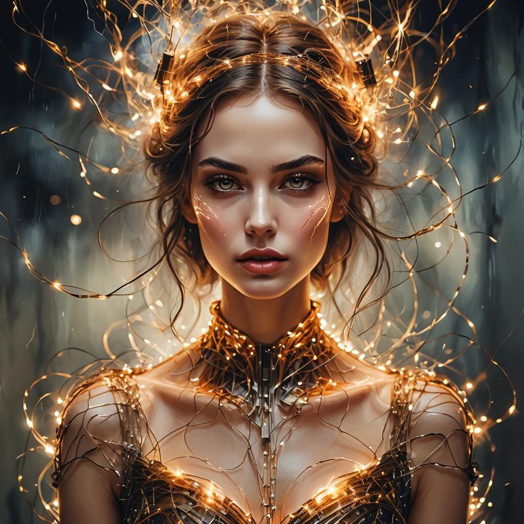 Electric Woman: A Sparking Abstract Portrait