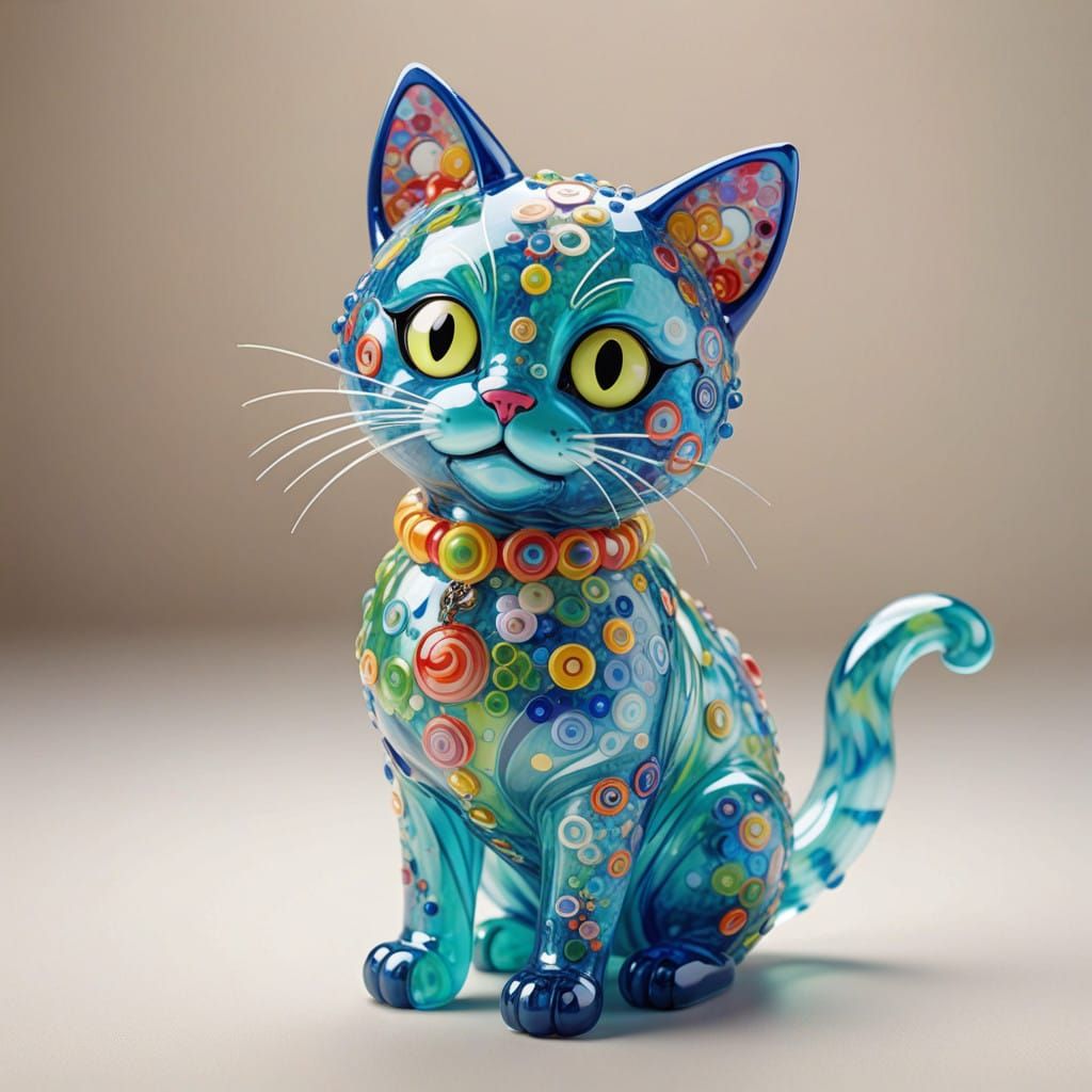 Surreal Feline Sculpture Radiates Vibrant, Ethereal Colors