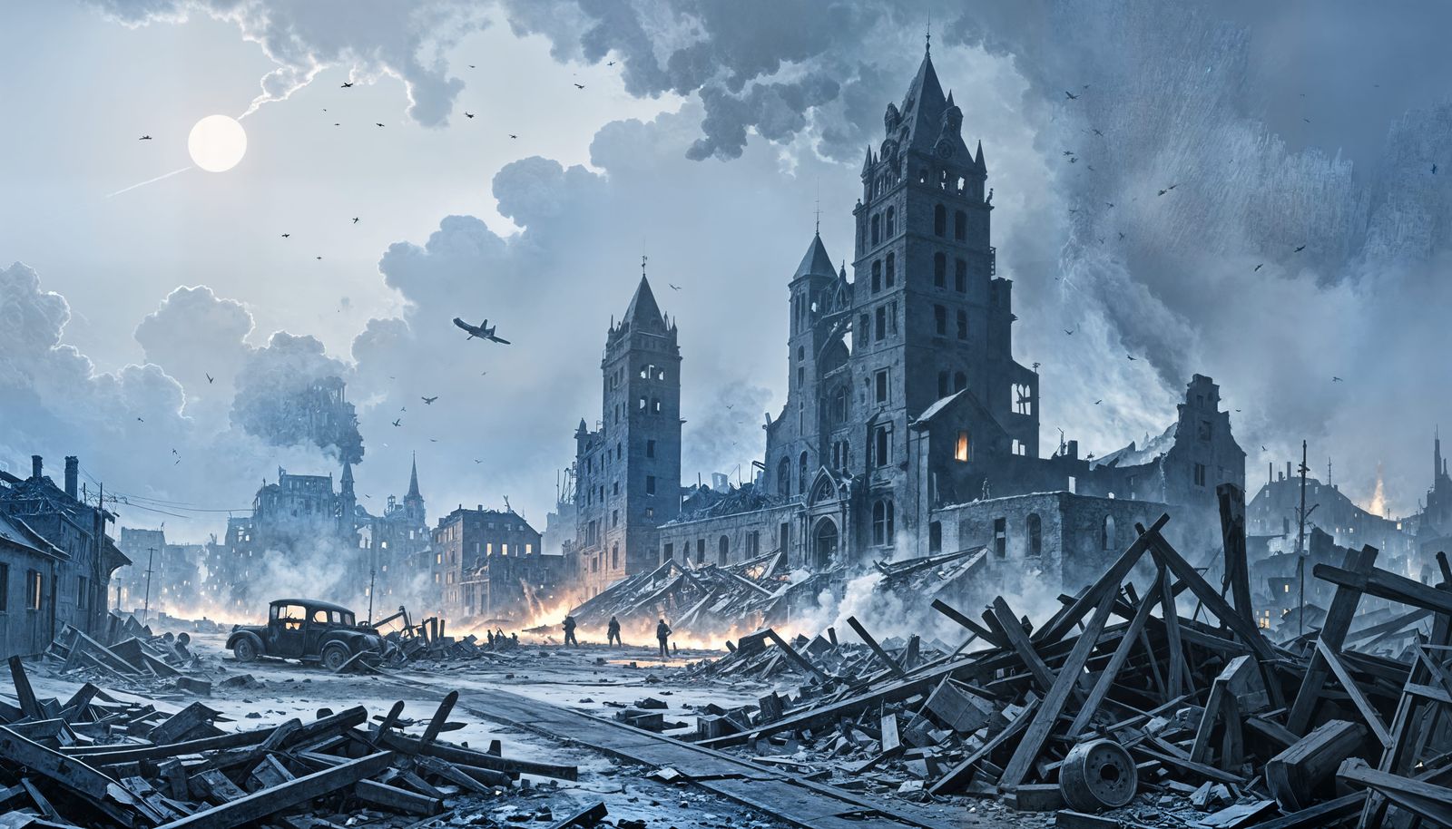 City Ruins in a World of Noir Shadows