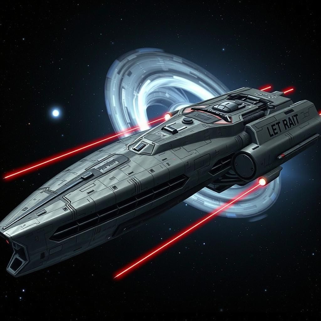 Enormous Space Warship with Neon Accents in Dark Futurism