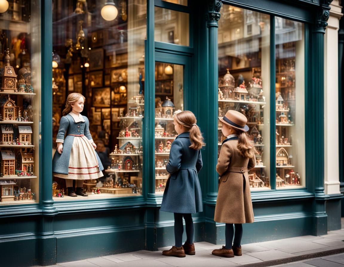 Toy shop window display of 19s century in London