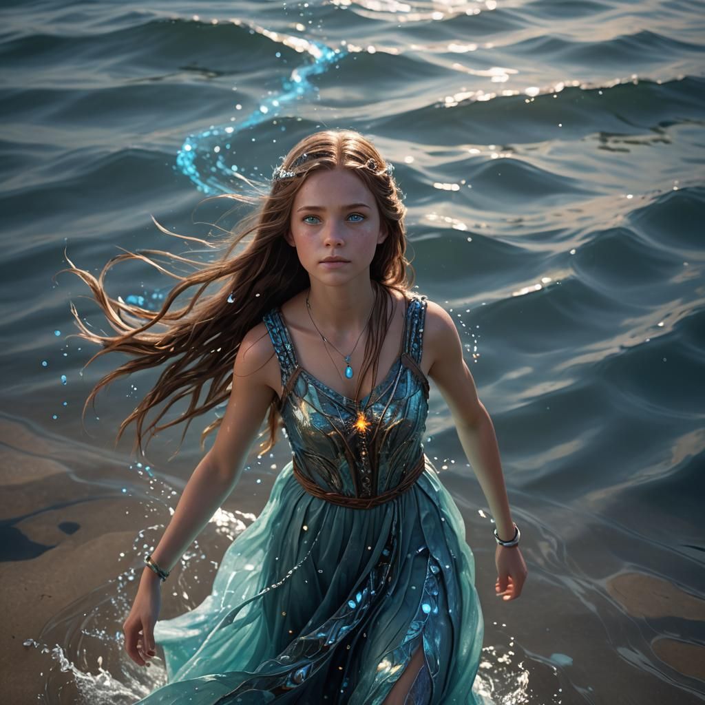 Ocean-Inspired Girl Portrait in Art Nouveau Style