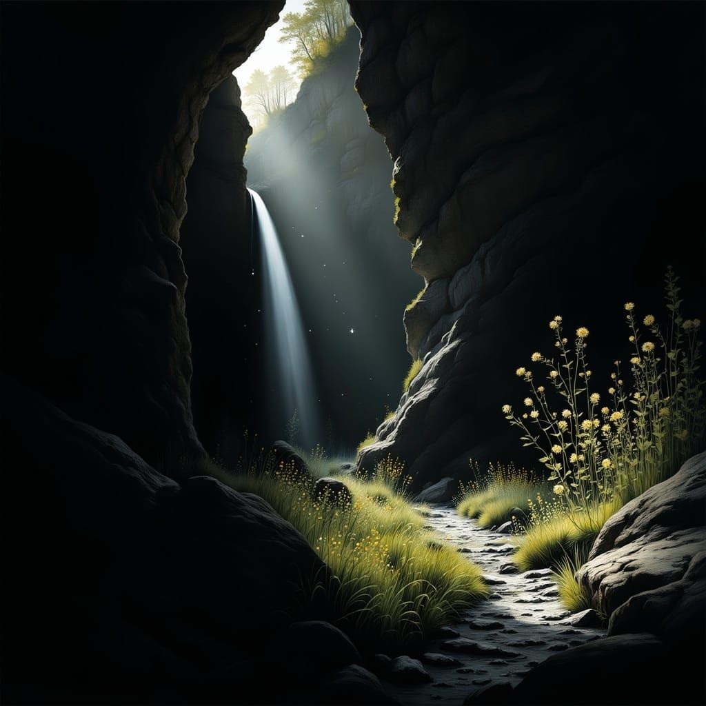 Rare Sunlit Oasis Blooms Amidst Dark Ravine