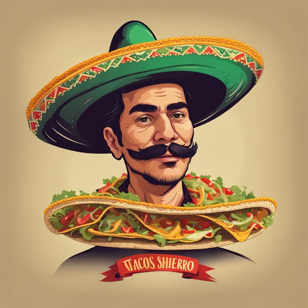 Tacos Wearing Sombrero on Mexican Man