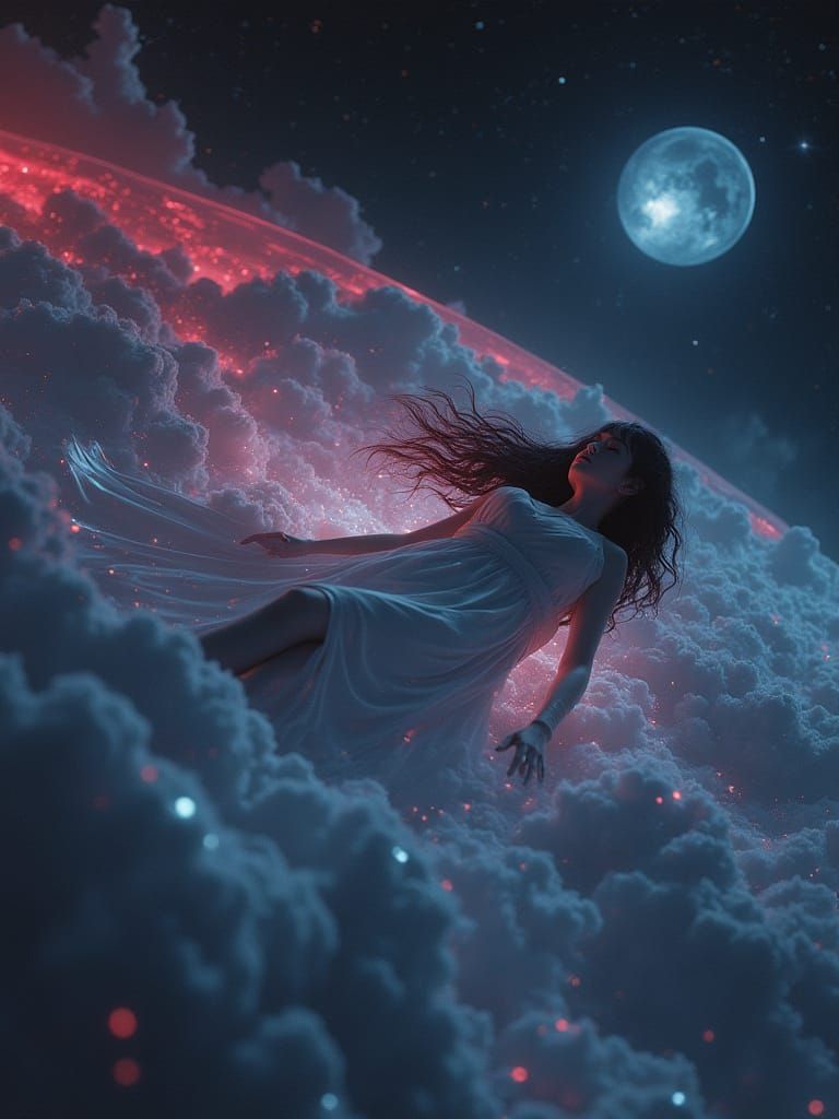 Serene Woman in Space: Vaporwave Dreamscape