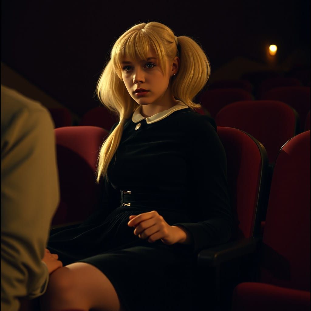 Young Man in Intimate Cinema Moment, Shot in 35mm Film Style