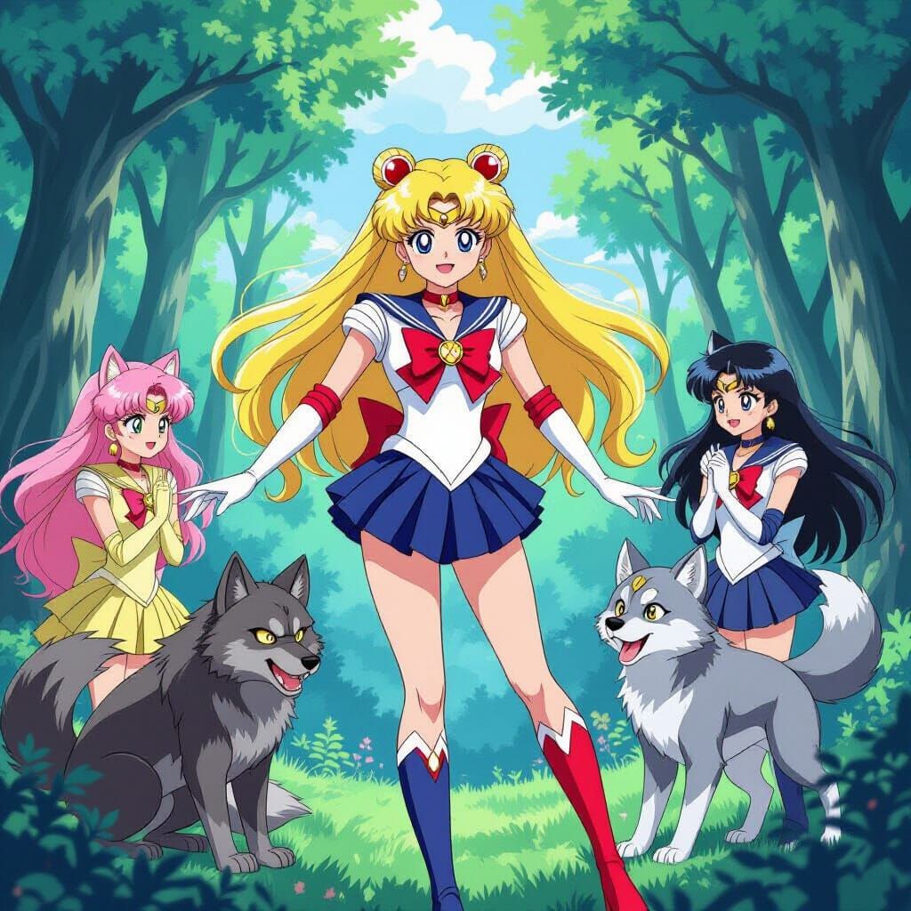 Sailor Moon Transforms into Werewolf with Other Girls