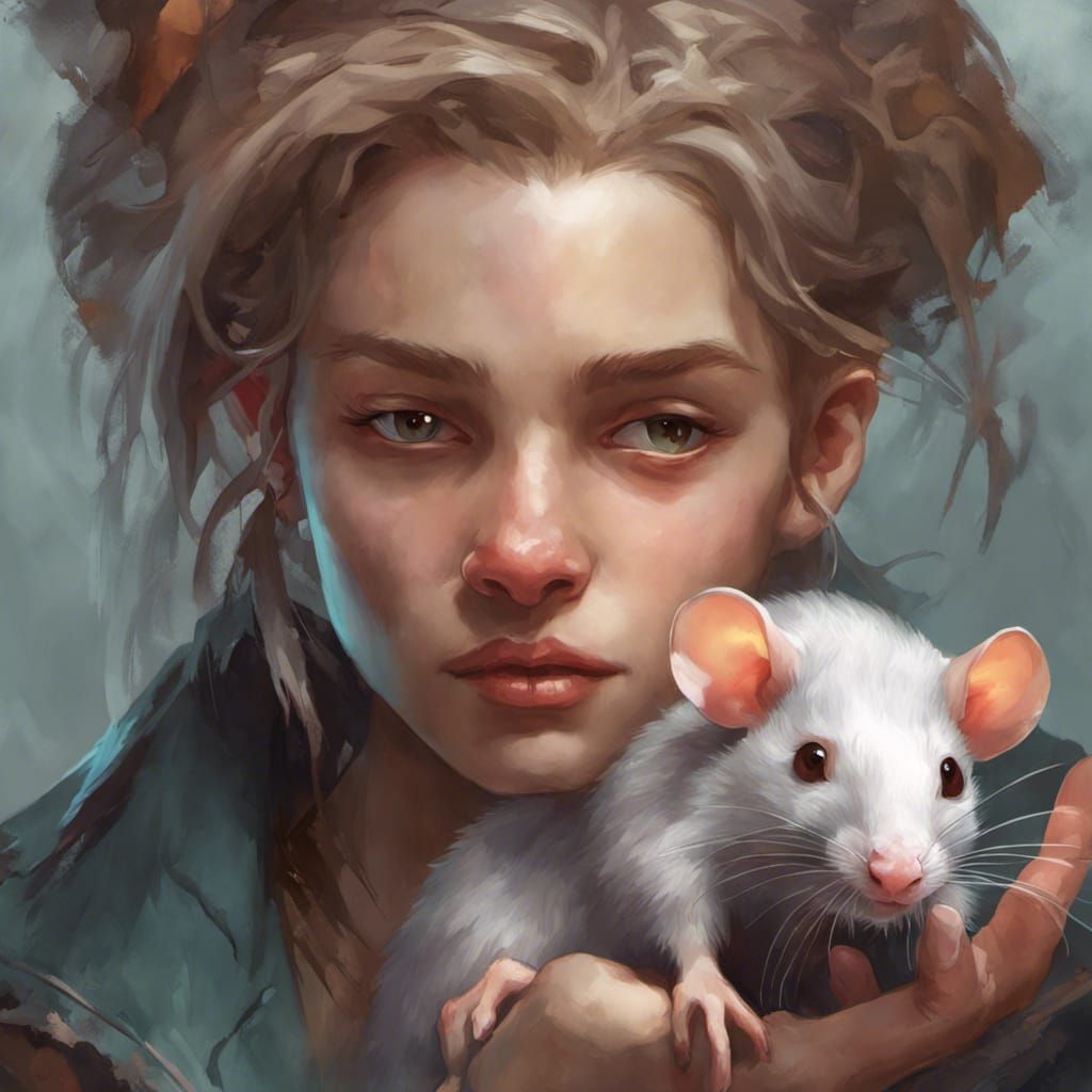Person with Pet Rat Portrait in Hyperdetailed Style