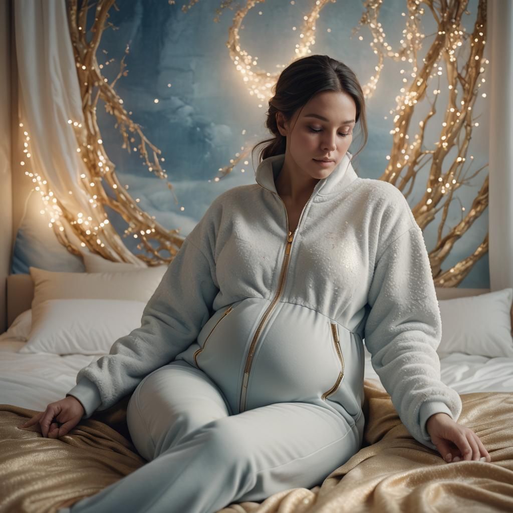 Pregnant Woman in Fleece Jumpsuit: Fantasy Art