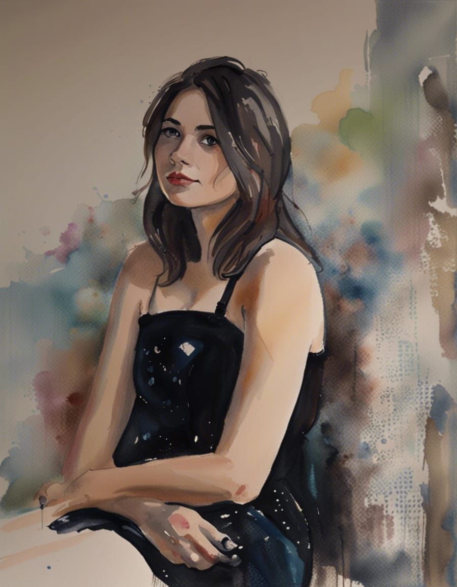 lady, watercolour, wet brush