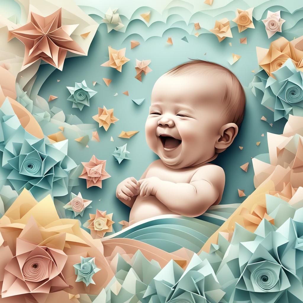 Laughing Baby Fractal Vector Art with Origami Details