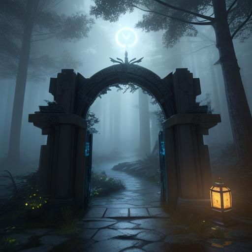 Stargate Activates in Misty Forest: 3D Cinematic Scene