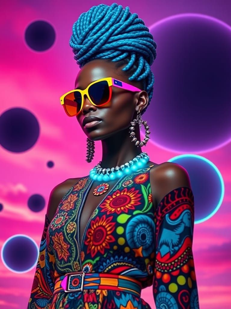 Stunning African Woman with Blue Hair in Futuristic Style