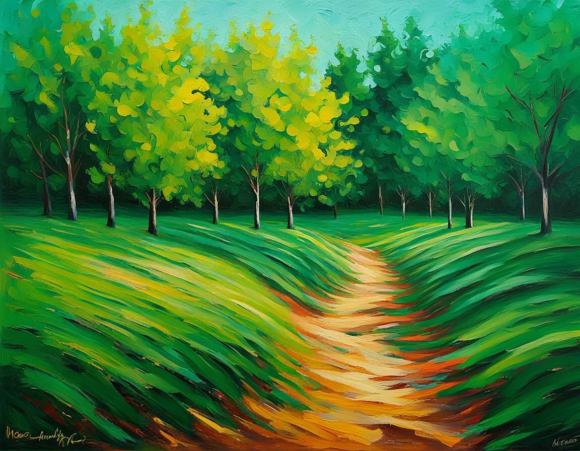 Neo-Impressionist Garden Landscape with Textured Paint