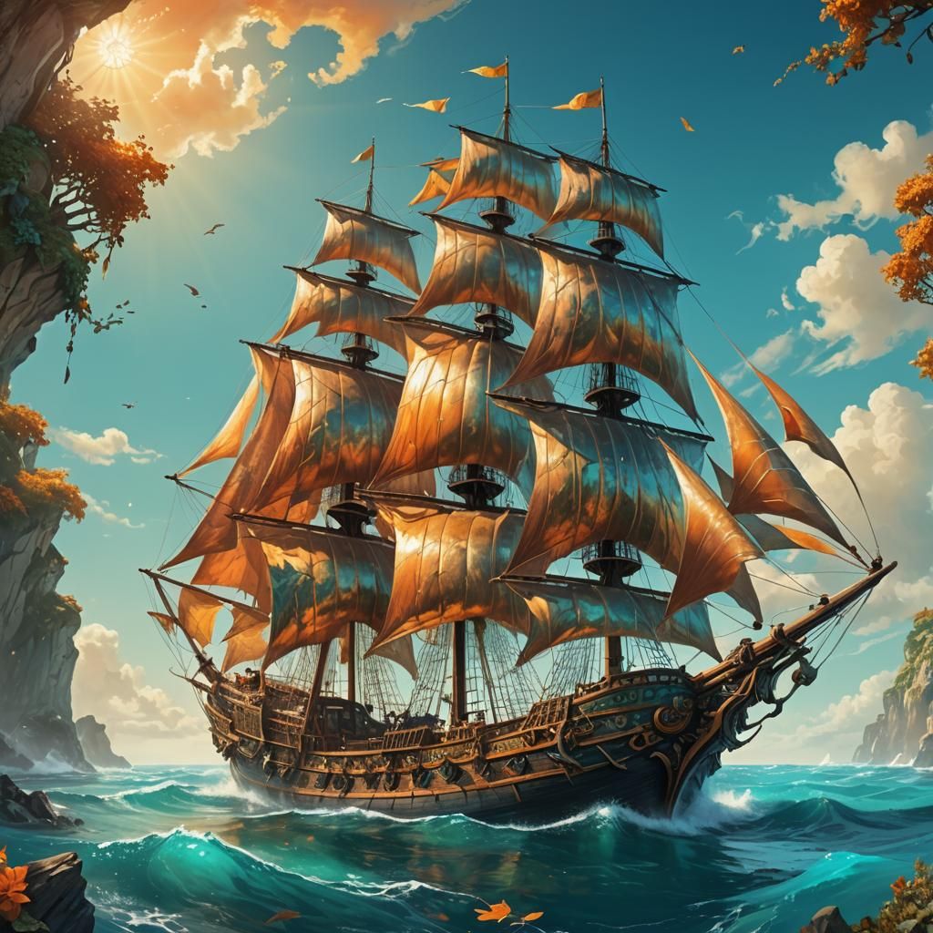 Ornate Merchant Ship on Turquoise Waters