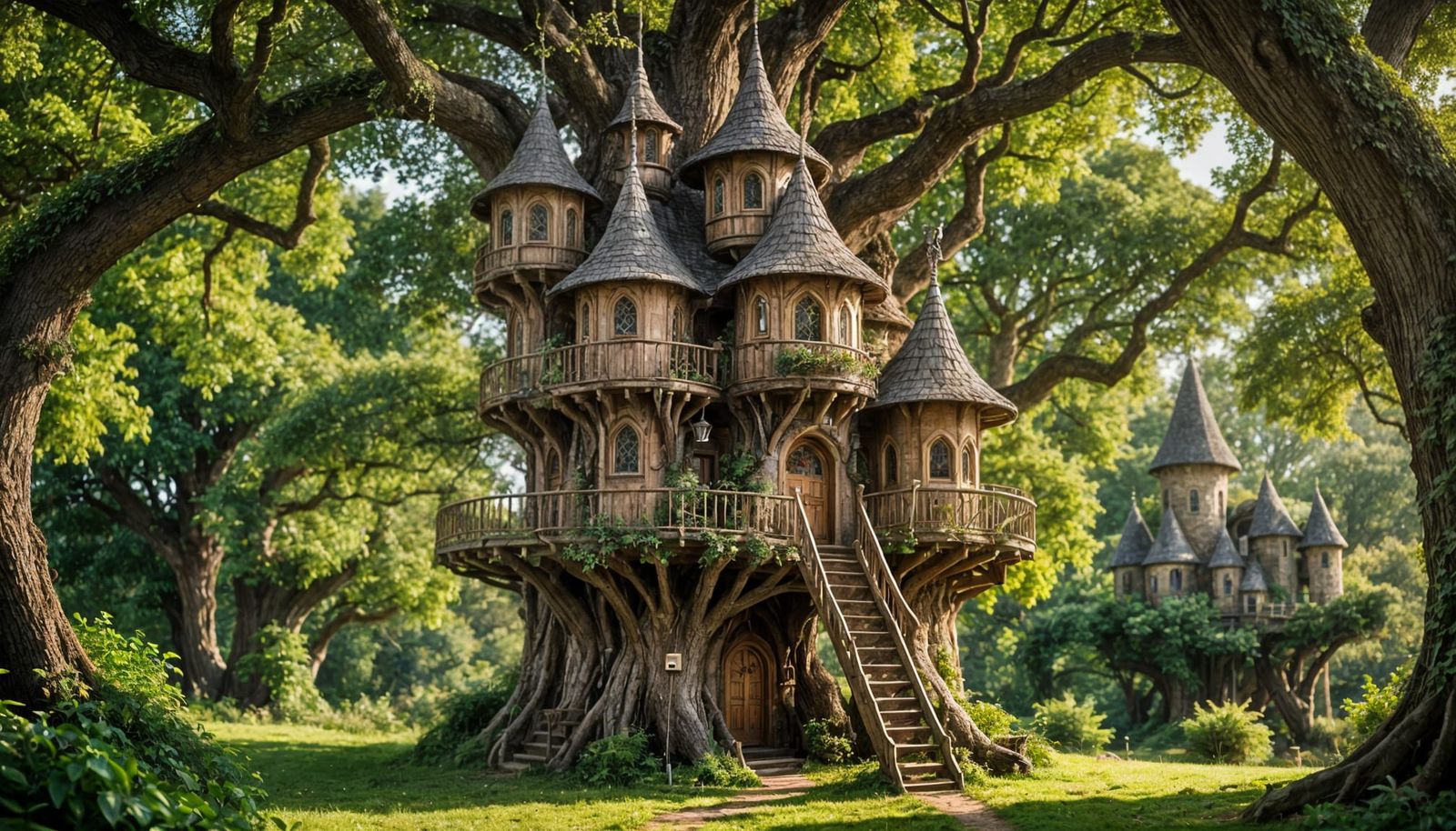 Whimsical Elven Castle Treehouse in Enchanted Forest