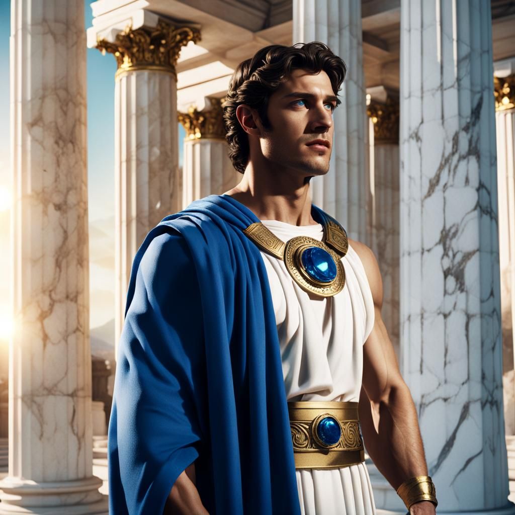 Greek Senator in Golden Light, Photorealistic Film Still