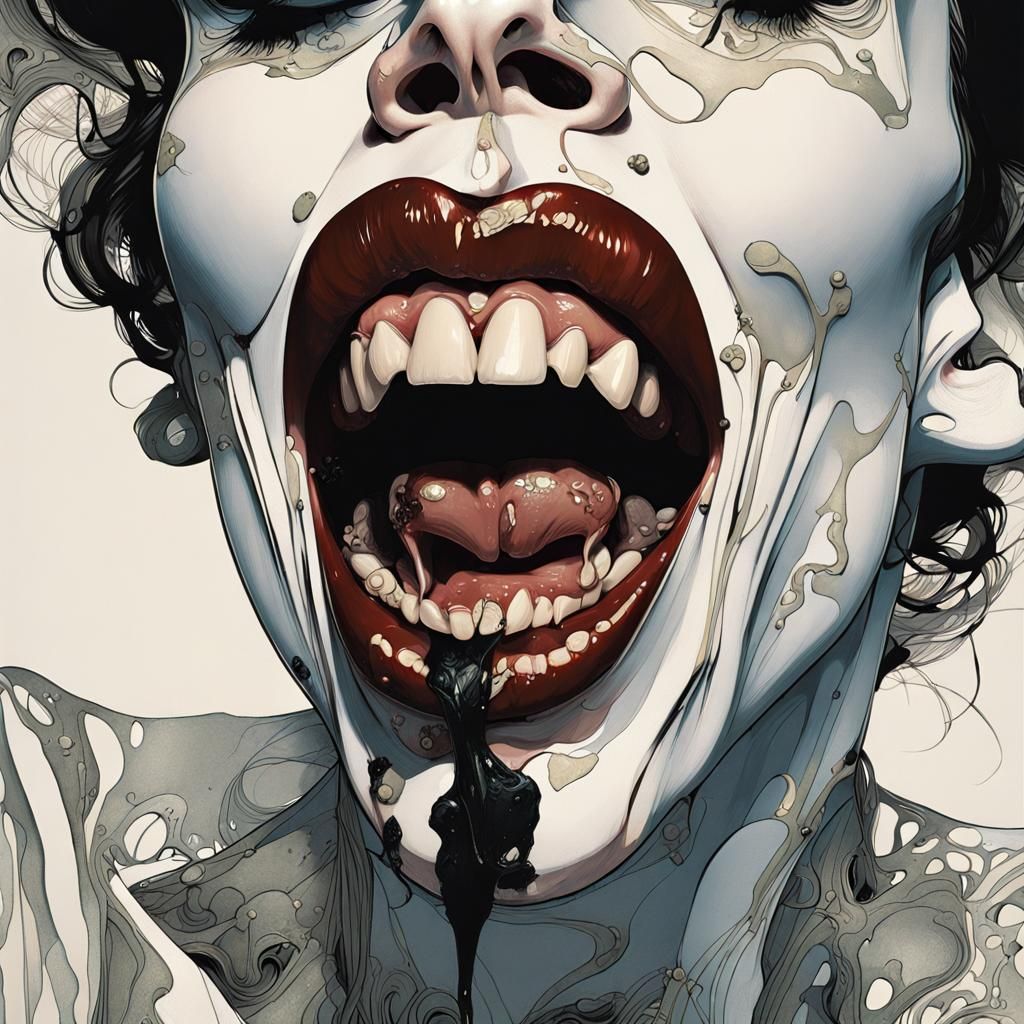 Surreal Vampire Face in Baroque Bedroom, Digital Animation